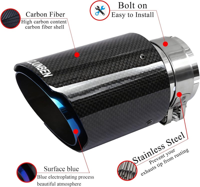 FAIZJUNBEN Carbon Fiber Exhaust Tip Muffler, 2.5" Inlet 3.5" Outlet Tail Pipe for 61-63mm Car Exhaust Pipe - Image 5